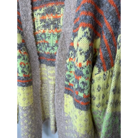 Fate Yellow Tan Gray Multi Floral & Stripe Print Open Front Cardigan XS - Picture 7 of 13